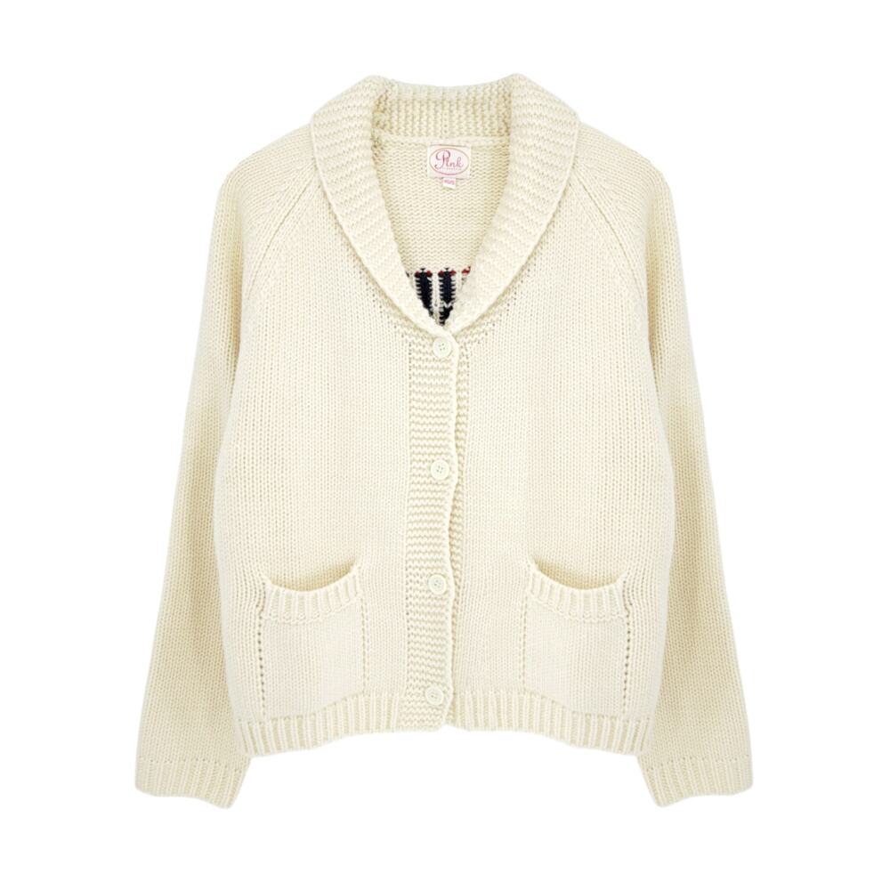 PINK PINEAPPLE Flag Varsity Cardigan in Ivory XS/S